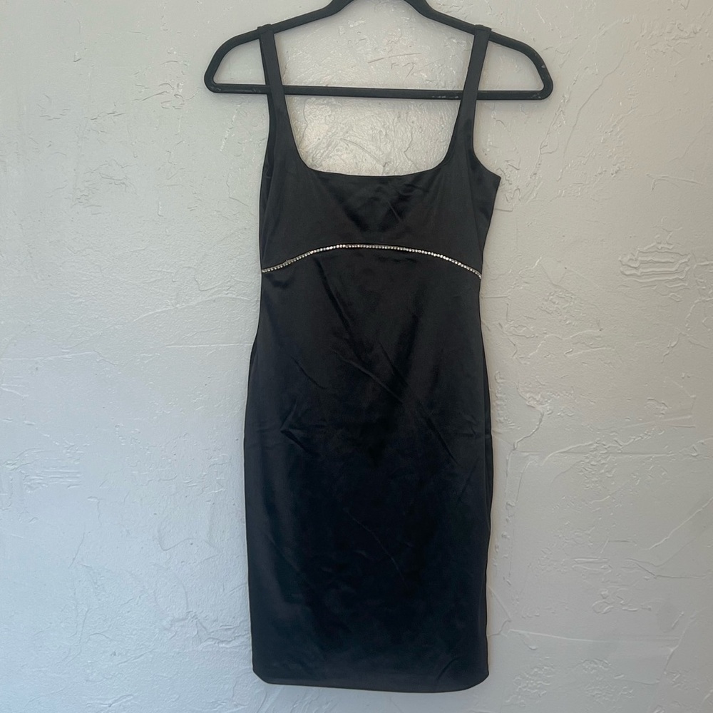 Meshki 2000s Limited Edition Silk Satin Rhinestone Sqaure Neck Mini Dress